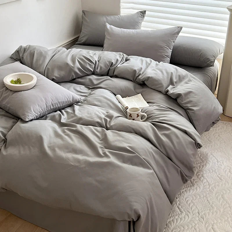Solid Bed Linen Cotton Bedding Set