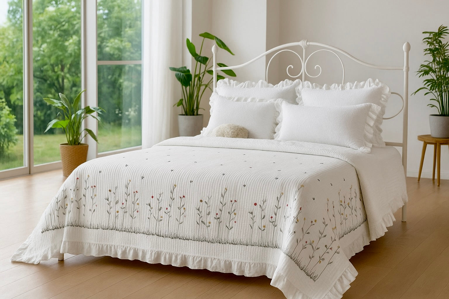 The Aurelia | Fresh Flower Embroidered Blanket Quilt Duvet Set