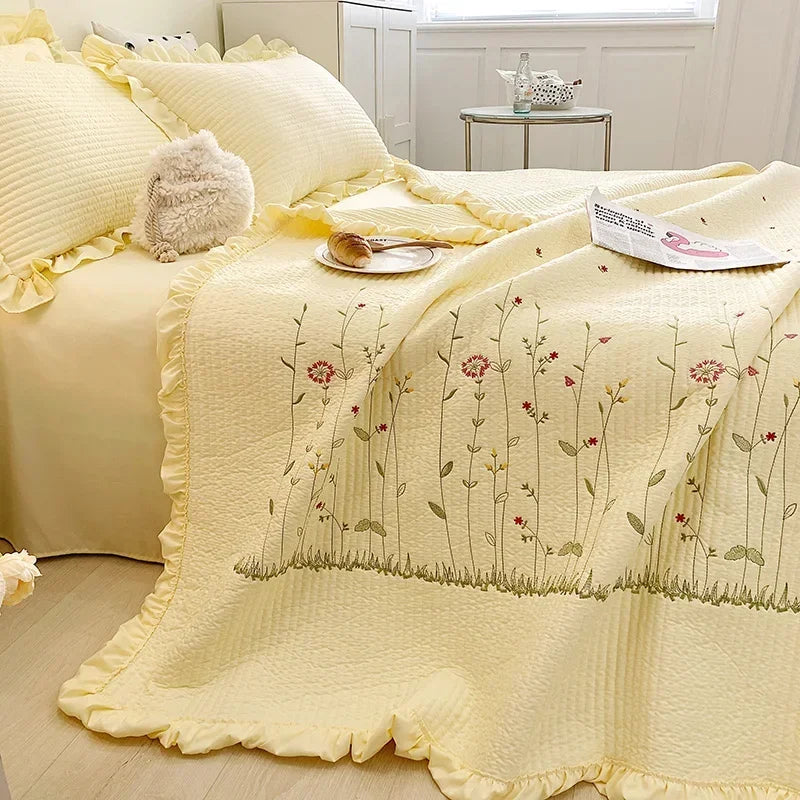The Aurelia | Fresh Flower Embroidered Blanket Quilt Duvet Set