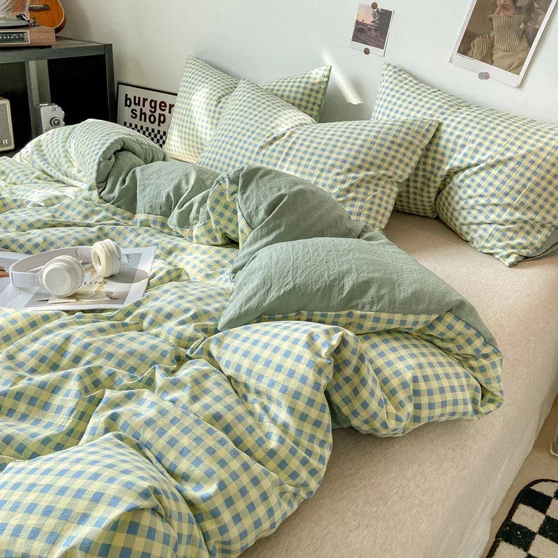 Kaiseki Grande | Japanese Style Check Queen Duvet Cover Set