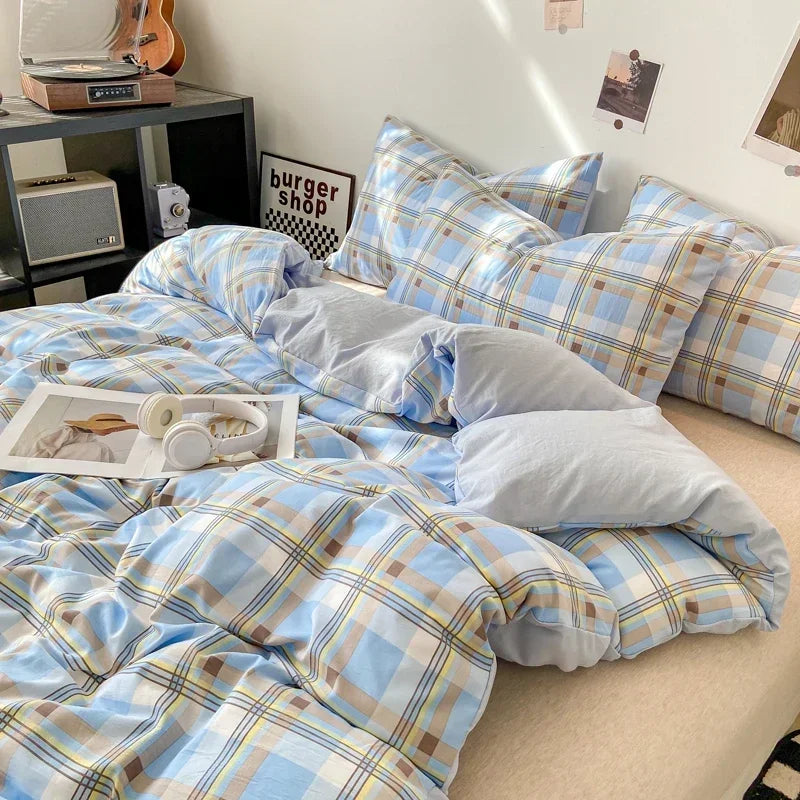 Kaiseki Grande | Japanese Style Check Queen Duvet Cover Set
