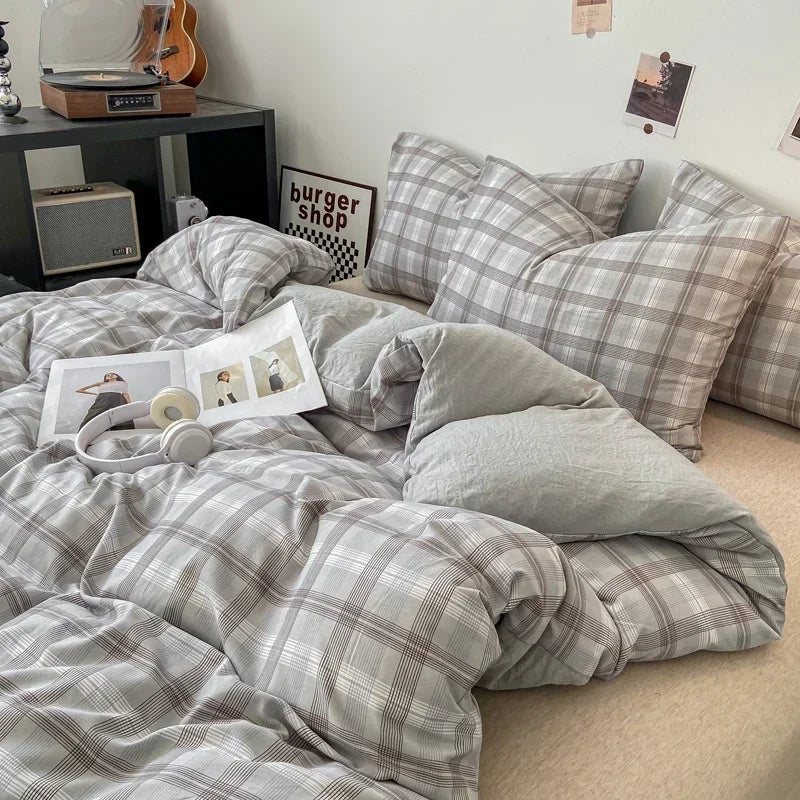 Kaiseki Grande | Japanese Style Check Queen Duvet Cover Set