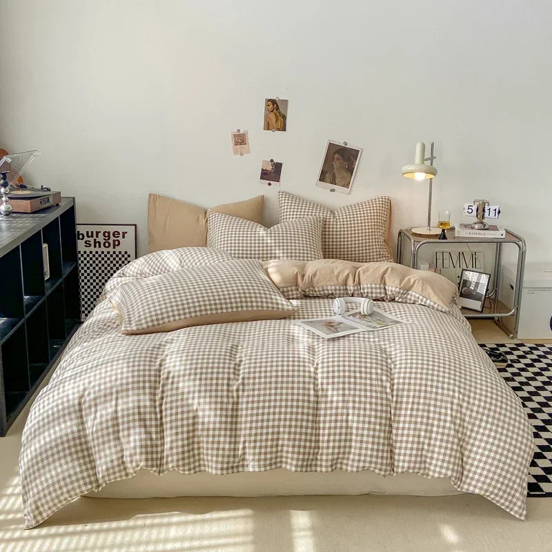 Kaiseki Grande | Japanese Style Check Queen Duvet Cover Set