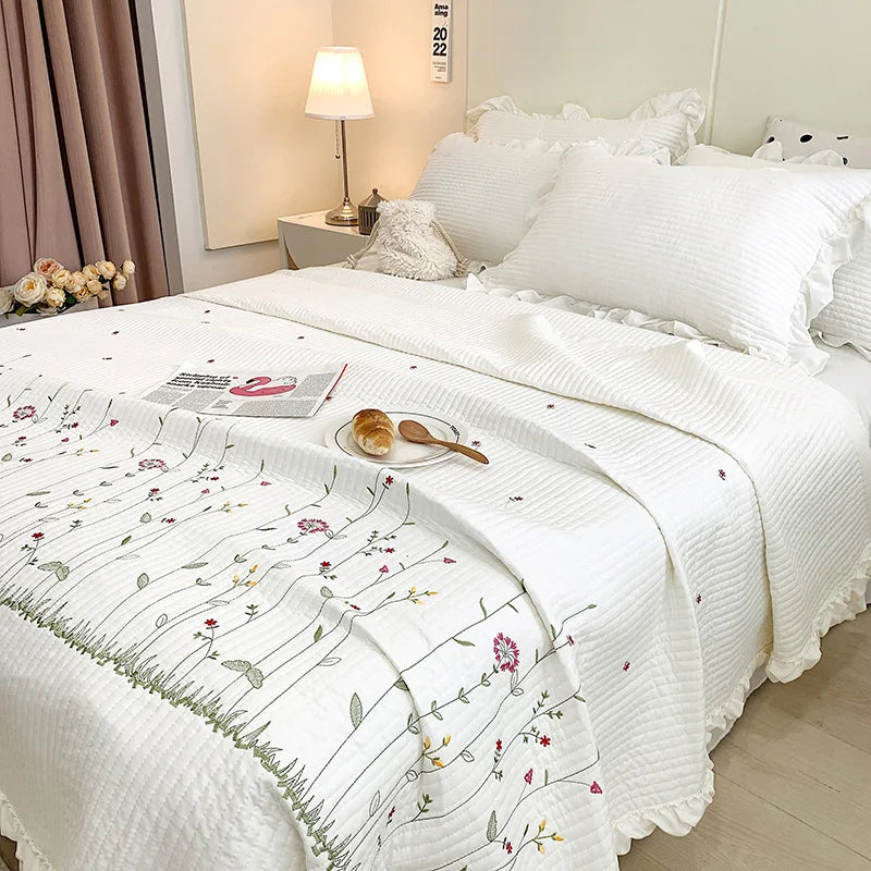 The Aurelia | Fresh Flower Embroidered Blanket Quilt Duvet Set