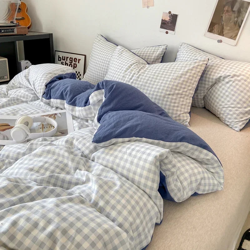 Kaiseki Grande | Japanese Style Check Queen Duvet Cover Set