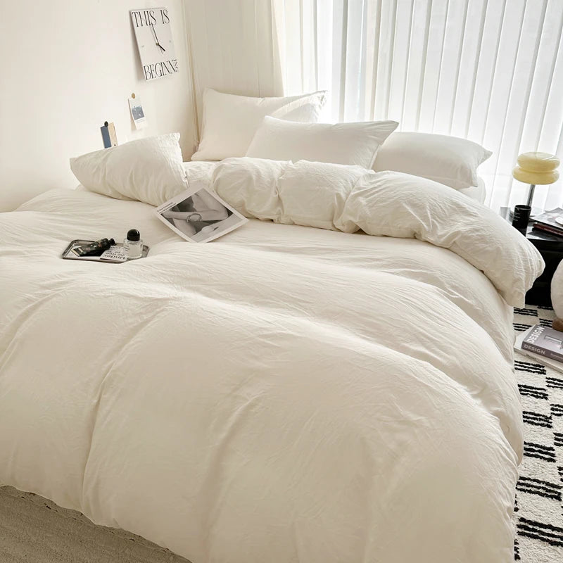 Solid Bed Linen Cotton Bedding Set