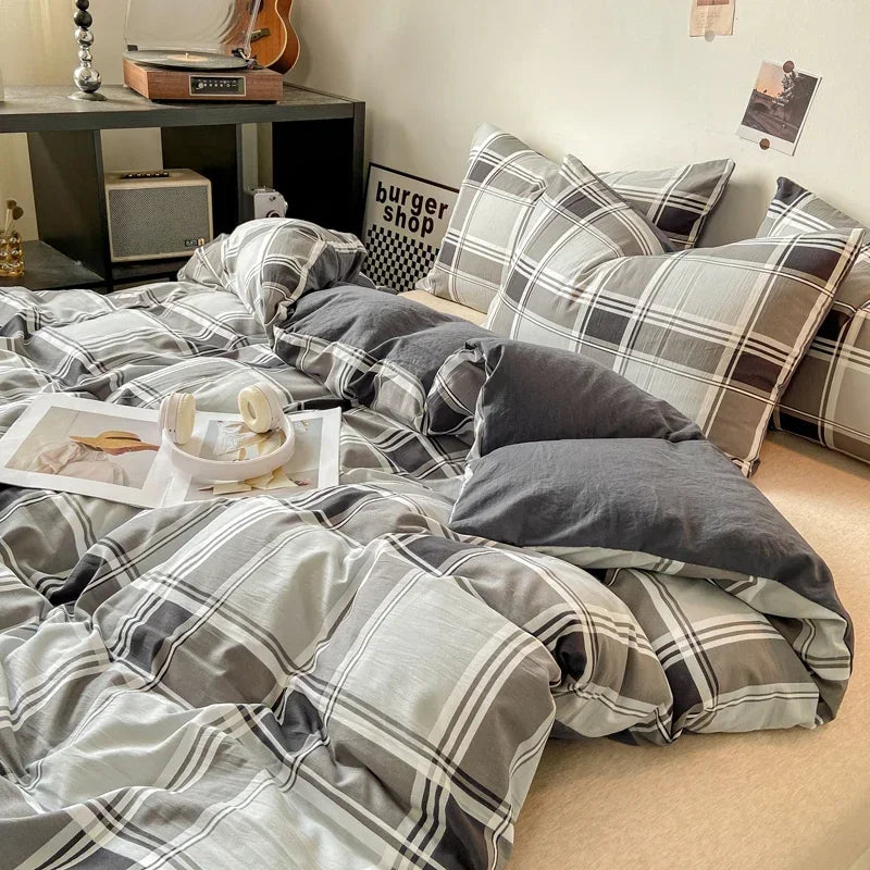 Kaiseki Grande | Japanese Style Check Queen Duvet Cover Set
