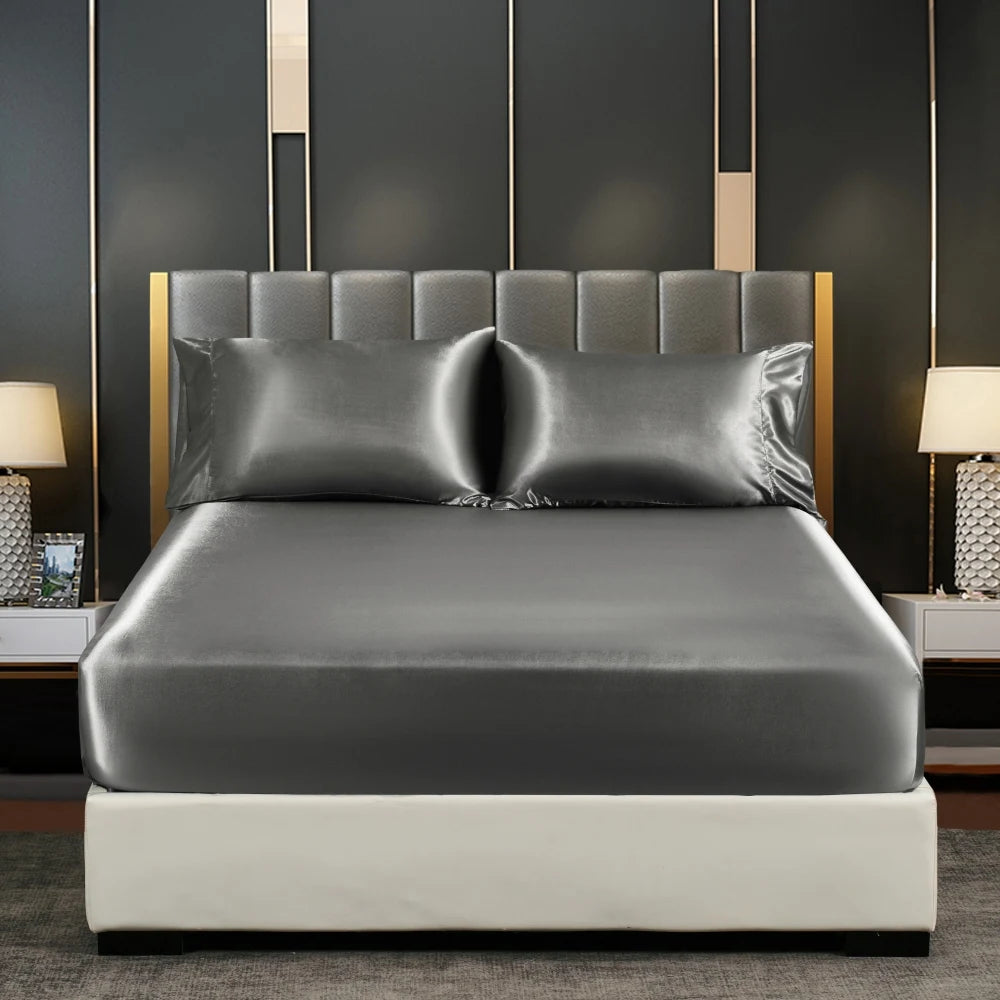 Silk Satin Fitted Bed Sheet with Elastic Band