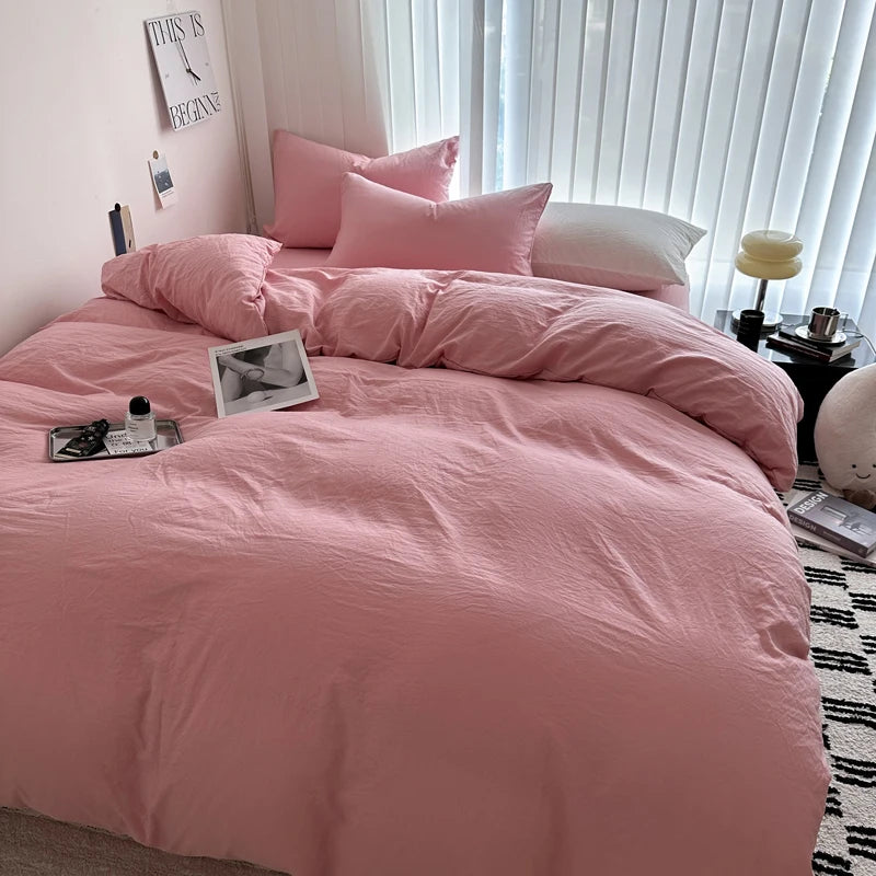 Solid Bed Linen Cotton Bedding Set