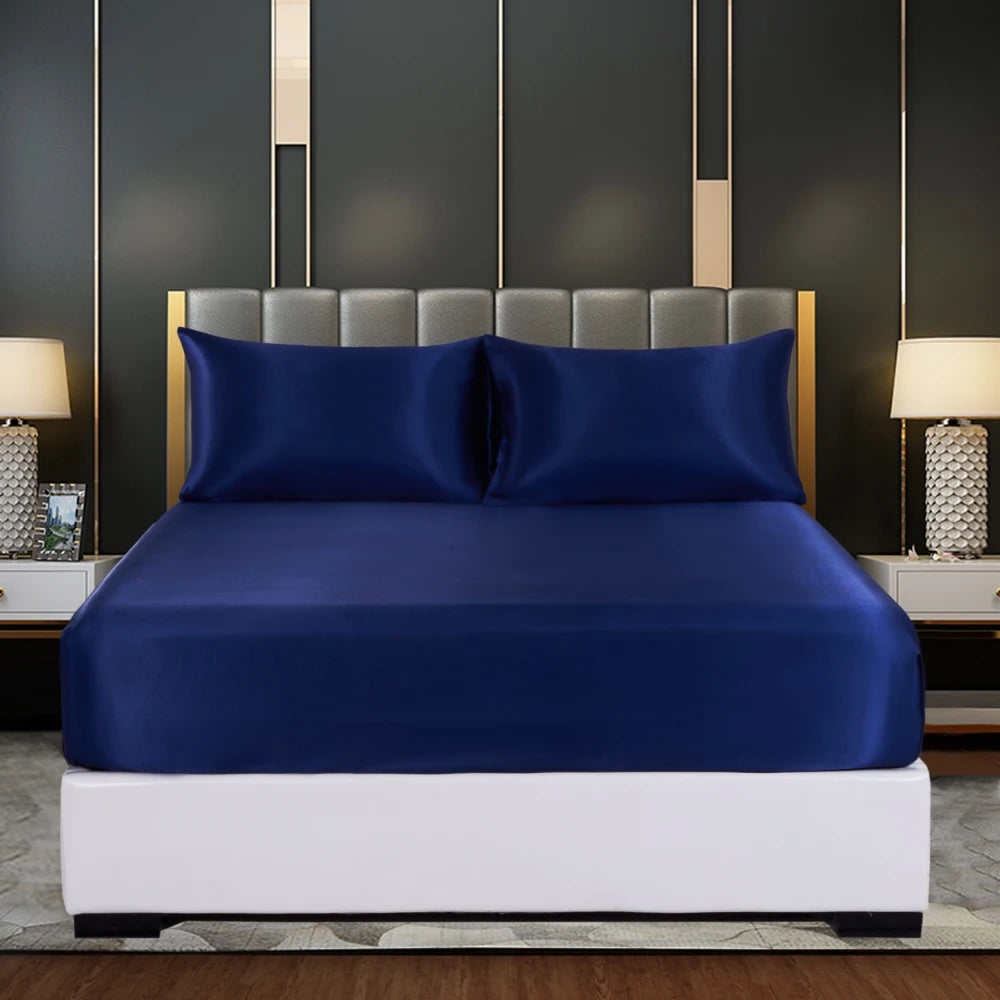 Silk Satin Fitted Bed Sheet with Elastic Band