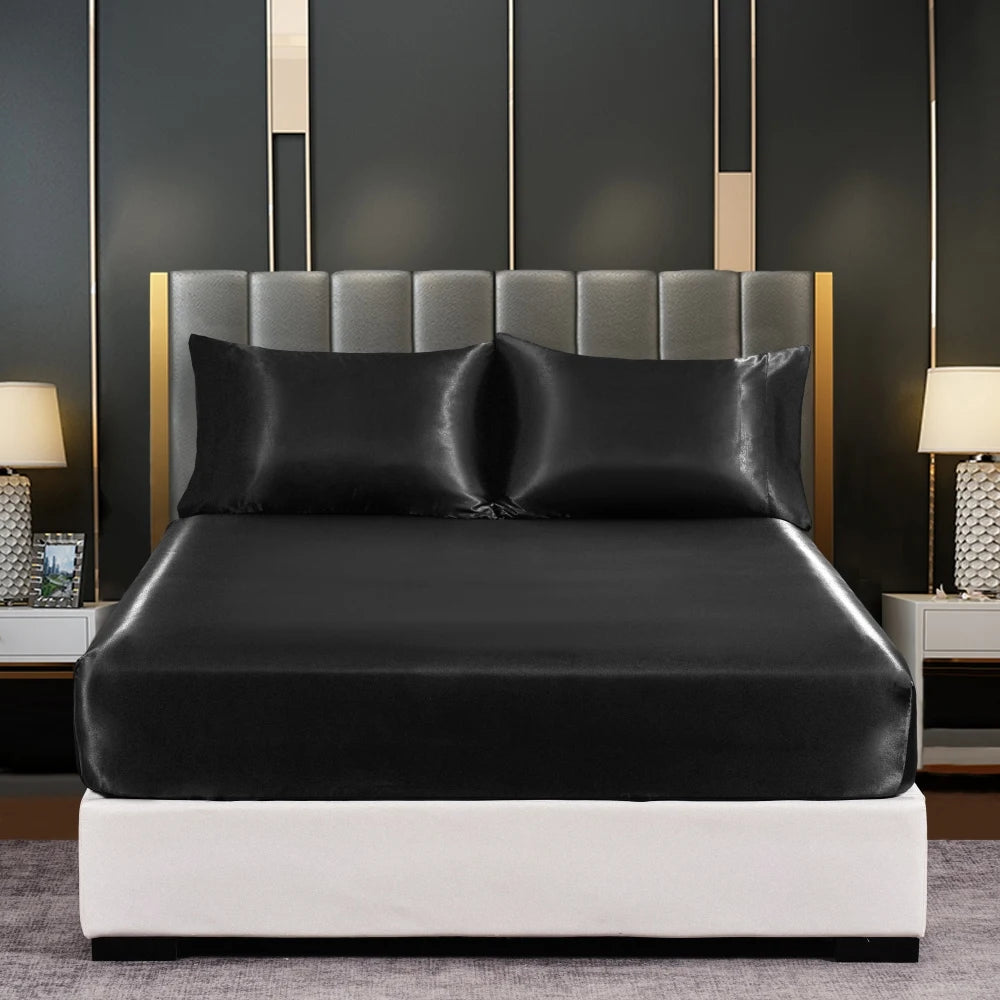 Silk Satin Fitted Bed Sheet with Elastic Band