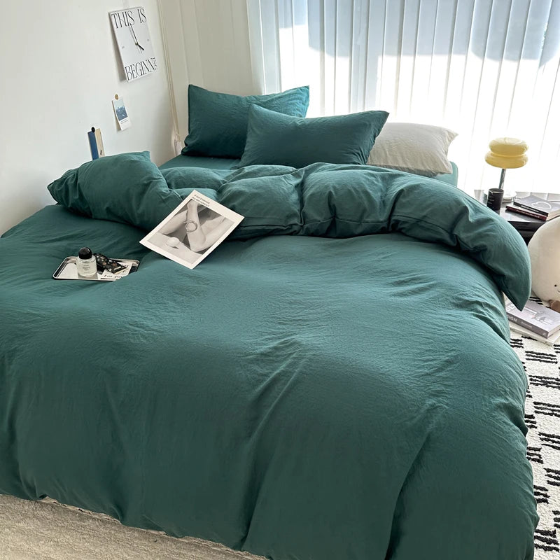 Solid Bed Linen Cotton Bedding Set