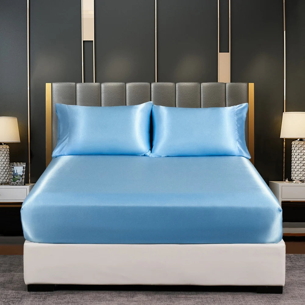 Silk Satin Fitted Bed Sheet with Elastic Band