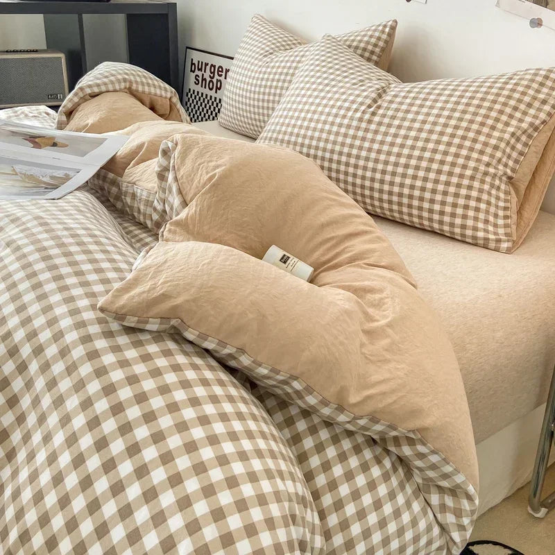 Kaiseki Grande | Japanese Style Check Queen Duvet Cover Set