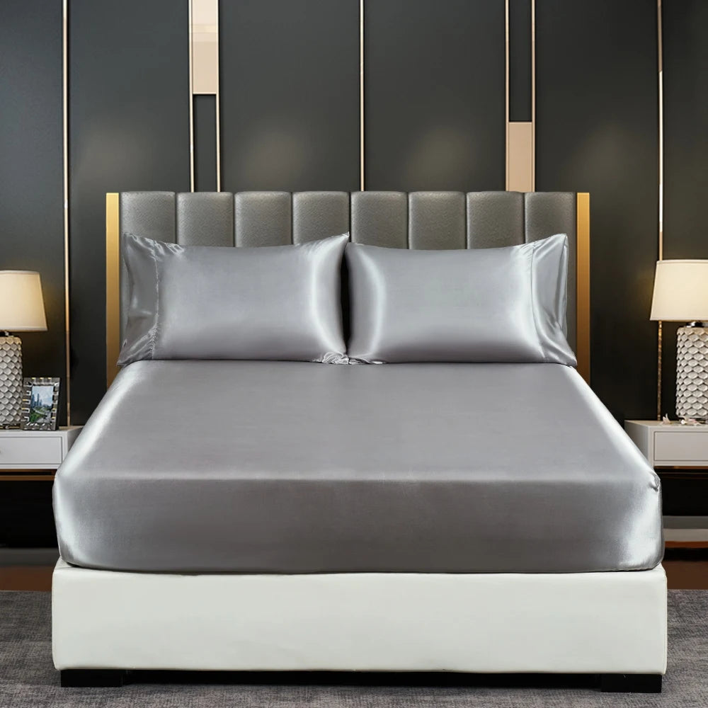 Silk Satin Fitted Bed Sheet with Elastic Band