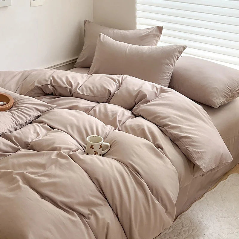 Solid Bed Linen Cotton Bedding Set