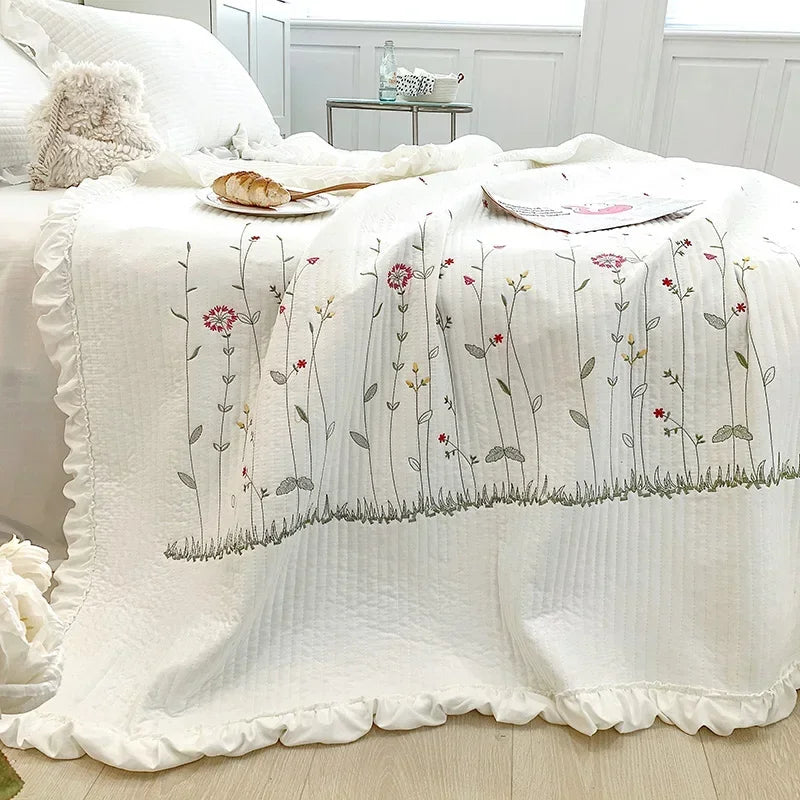 The Aurelia | Fresh Flower Embroidered Blanket Quilt Duvet Set