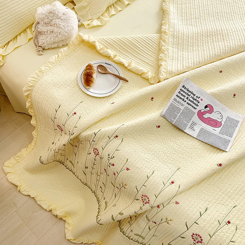 The Aurelia | Fresh Flower Embroidered Blanket Quilt Duvet Set