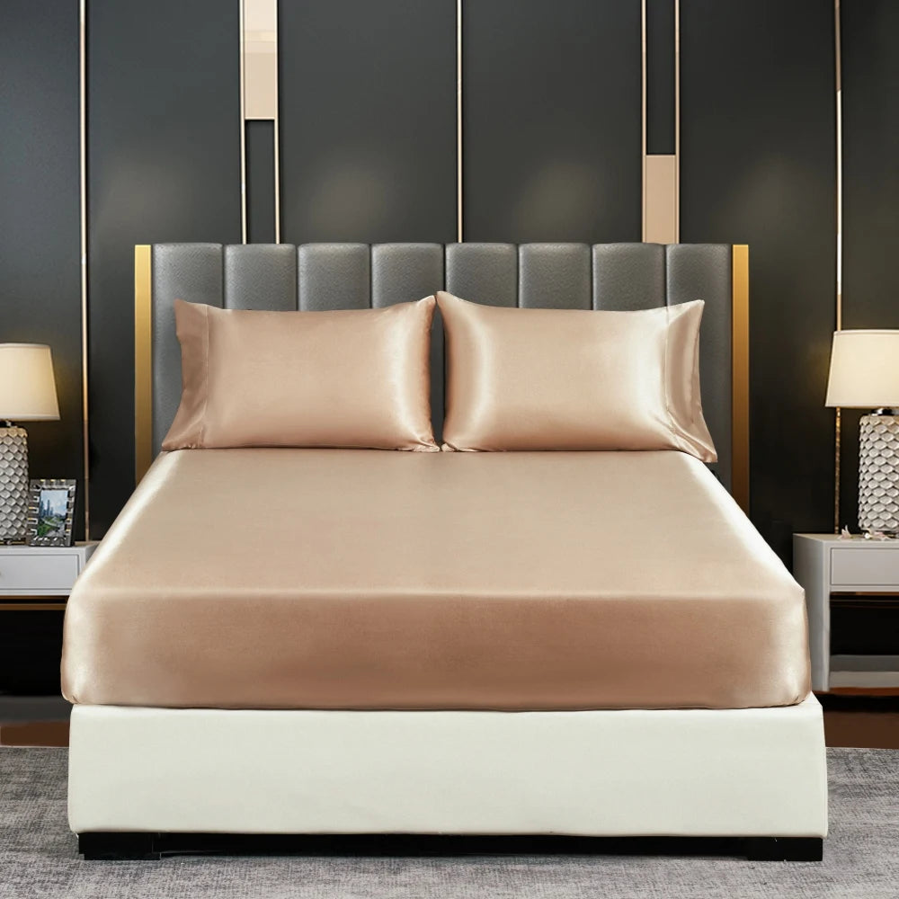 Silk Satin Fitted Bed Sheet with Elastic Band