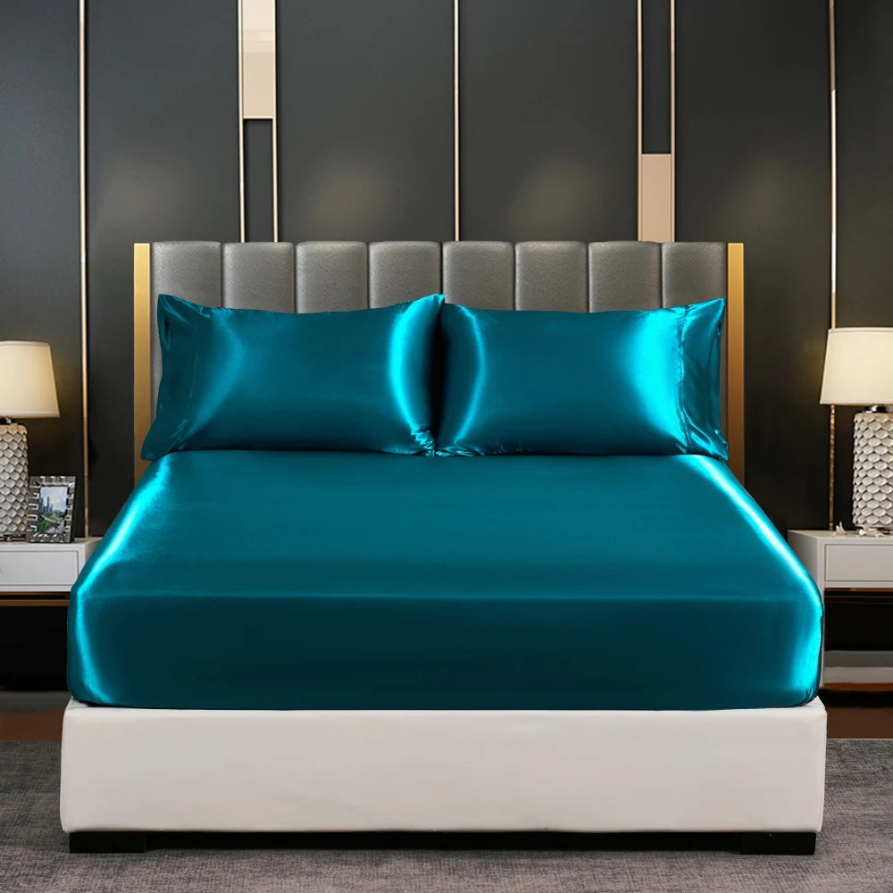 Silk Satin Fitted Bed Sheet with Elastic Band