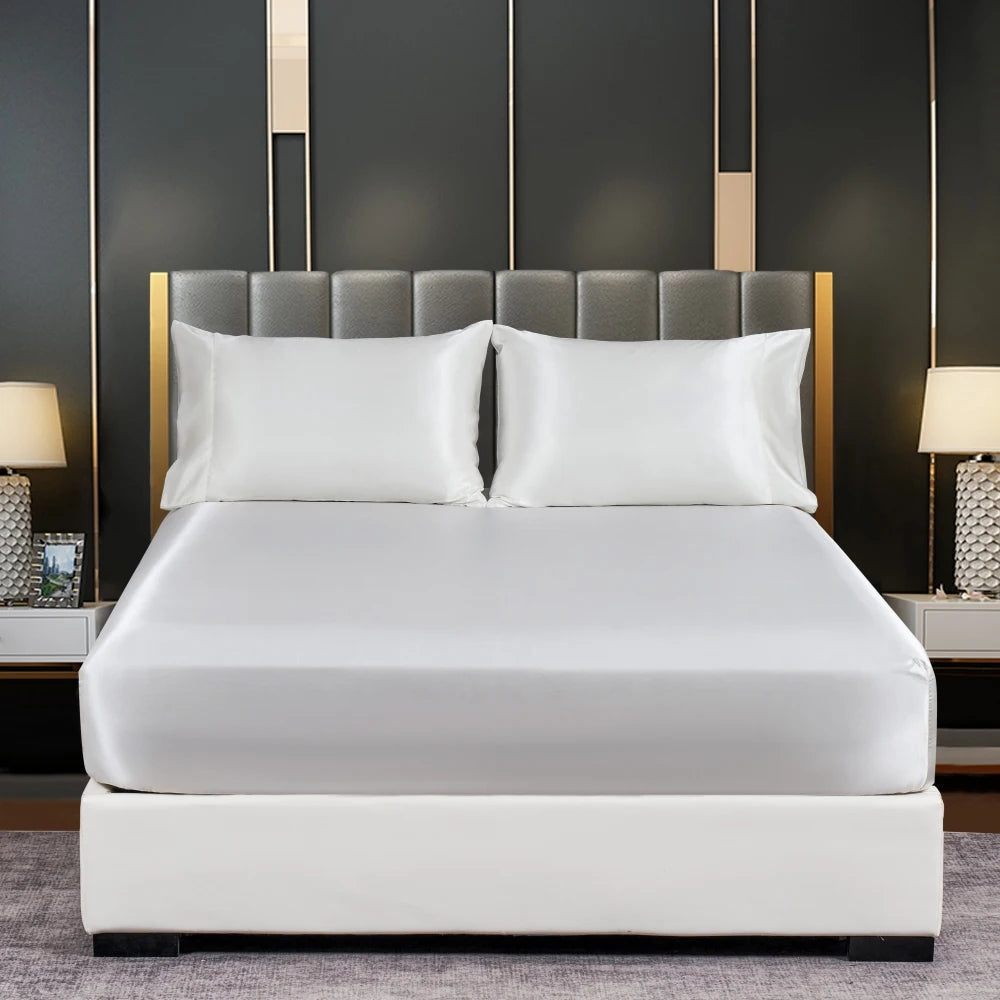 Silk Satin Fitted Bed Sheet with Elastic Band