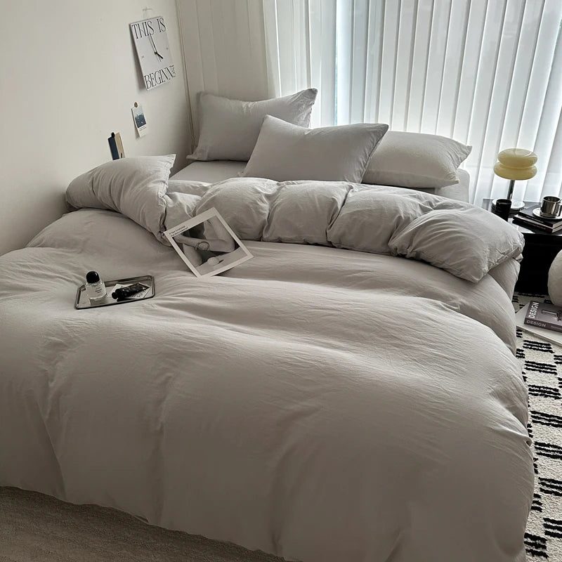 Solid Bed Linen Cotton Bedding Set