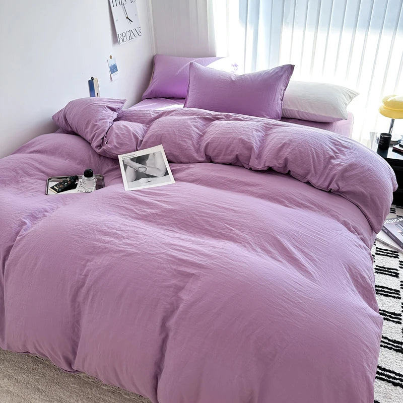 Solid Bed Linen Cotton Bedding Set