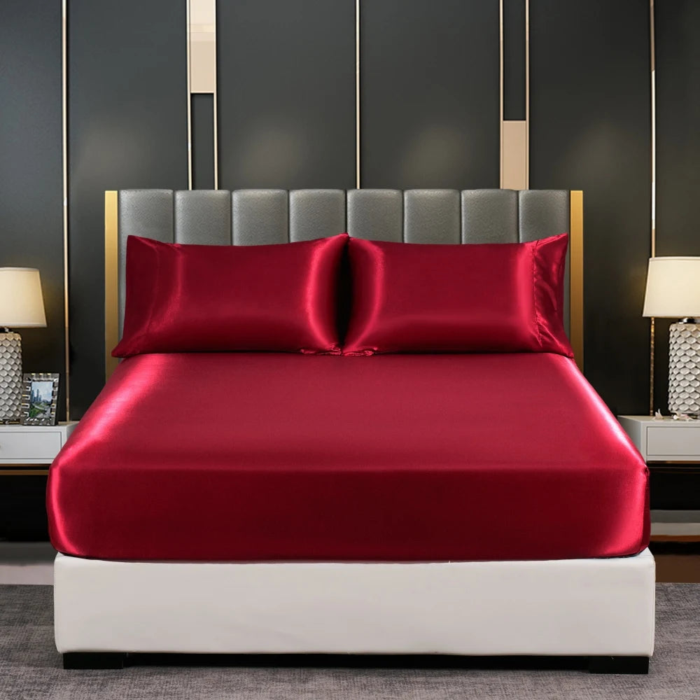Silk Satin Fitted Bed Sheet with Elastic Band
