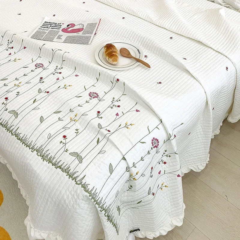 The Aurelia | Fresh Flower Embroidered Blanket Quilt Duvet Set