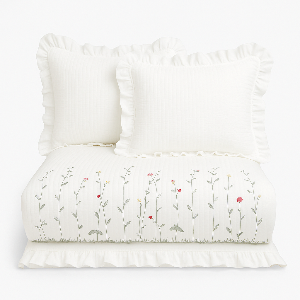 The Aurelia | Fresh Flower Embroidered Blanket Quilt Duvet Set